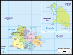 Antigua Barbuda Political Wall Map