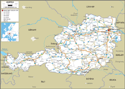 Austria Road Wall Map