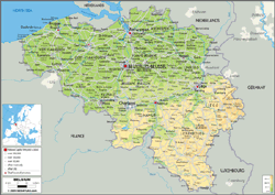 Belgium Physical Wall Map
