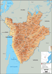 Burundi Physical Wall Map