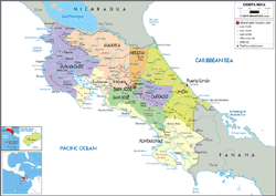 Costa Rica Political Wall Map