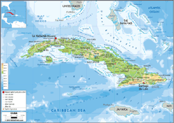 Cuba Physical Wall Map