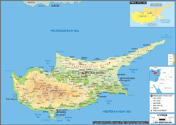 Cyprus Physical Wall Map