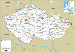 Czech Rep Road Wall Map