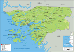 Guinea Bissau Physical Wall Map