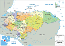 Honduras Political Wall Map