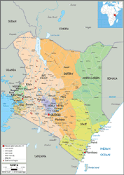 Kenya Political Wall Map