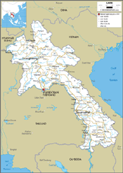 Laos Road Wall Map