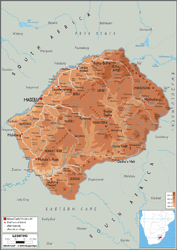 Lesotho Physical Wall Map