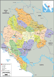 Montenegro Political Wall Map