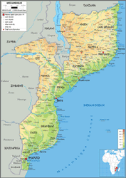 Mozambique Physical Wall Map