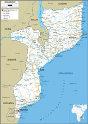 Mozambique Road Wall Map