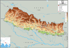 Nepal Physical Wall Map