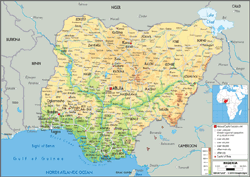Nigeria Physical Wall Map