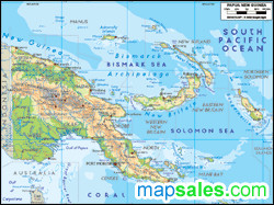 Papua New Guinea Physical Wall Map