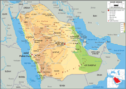 Saudi Arabia Physical Wall Map