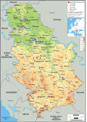 Serbia Physical Wall Map
