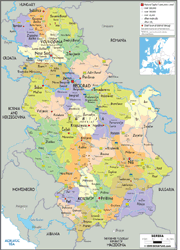 Serbia Political Wall Map