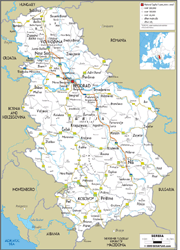 Serbia Road Wall Map