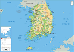 South Korea Physical Wall Map