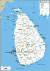 Sri Lanka Road Wall Map