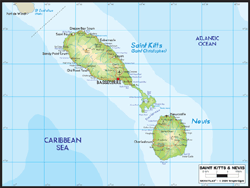 St Kitts Nevis Physical Wall Map