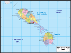 St Kitts Nevis Political Wall Map