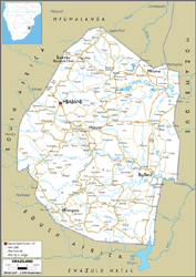 Swaziland Road Wall Map