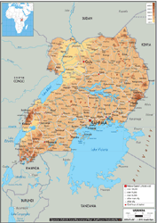 Uganda Physical Wall Map