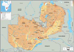 Zambia Physical Wall Map