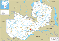 Zambia Road Wall Map