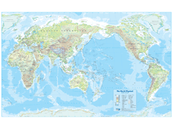 Pacific Centred World Physical Wall Map