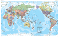 Pacific Centred World Political Wall Map