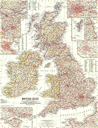 British Isles 1958 Wall Map