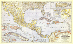 Countries of the Caribbean 1947 Wall Map