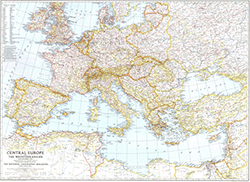 Europe and the Mediterranean 1938 Wall Map