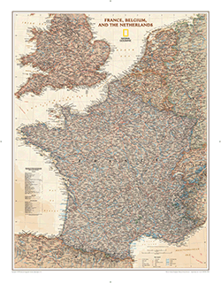 France Belgium and Netherlands Executive Wall Map