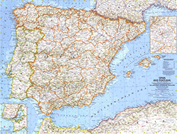 Spain and Portugal 1965 Wall Map