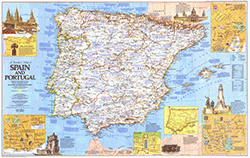 Travelers Spain and Portugal 1984 Wall Map