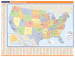 United States Color Wall Map with Counties