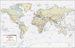 Political Wall Map Of The World With Antique Tones