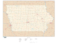 Iowa Wall Map with Roads