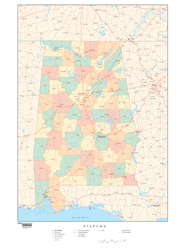 Alabama Wall Map with Counties