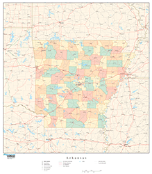 Arkansas Wall Map with Counties