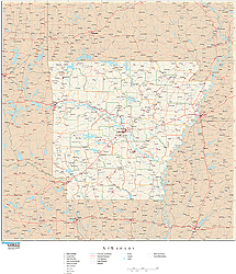 Arkansas Wall Map with Roads