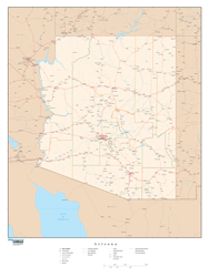 Arizona Wall Map with Roads