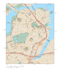 Boston Downtown Wall Map