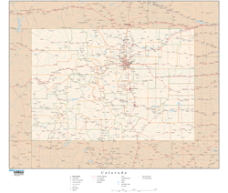 Colorado Wall Map with Roads