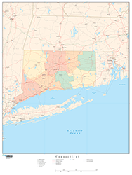 Connecticut Wall Map with Counties