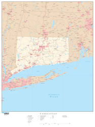 Connecticut Wall Map with Roads